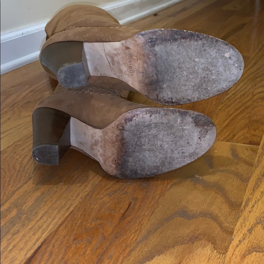 Dolce V. Tan Suede Over the Knee Boots Wood Heel 8 - Picture 4 of 8